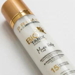 Frasco branco com tampa dourada do produto Bio Tanix Magic Help da Prime Pro Extreme, recondicionador bifásico de 300ml.